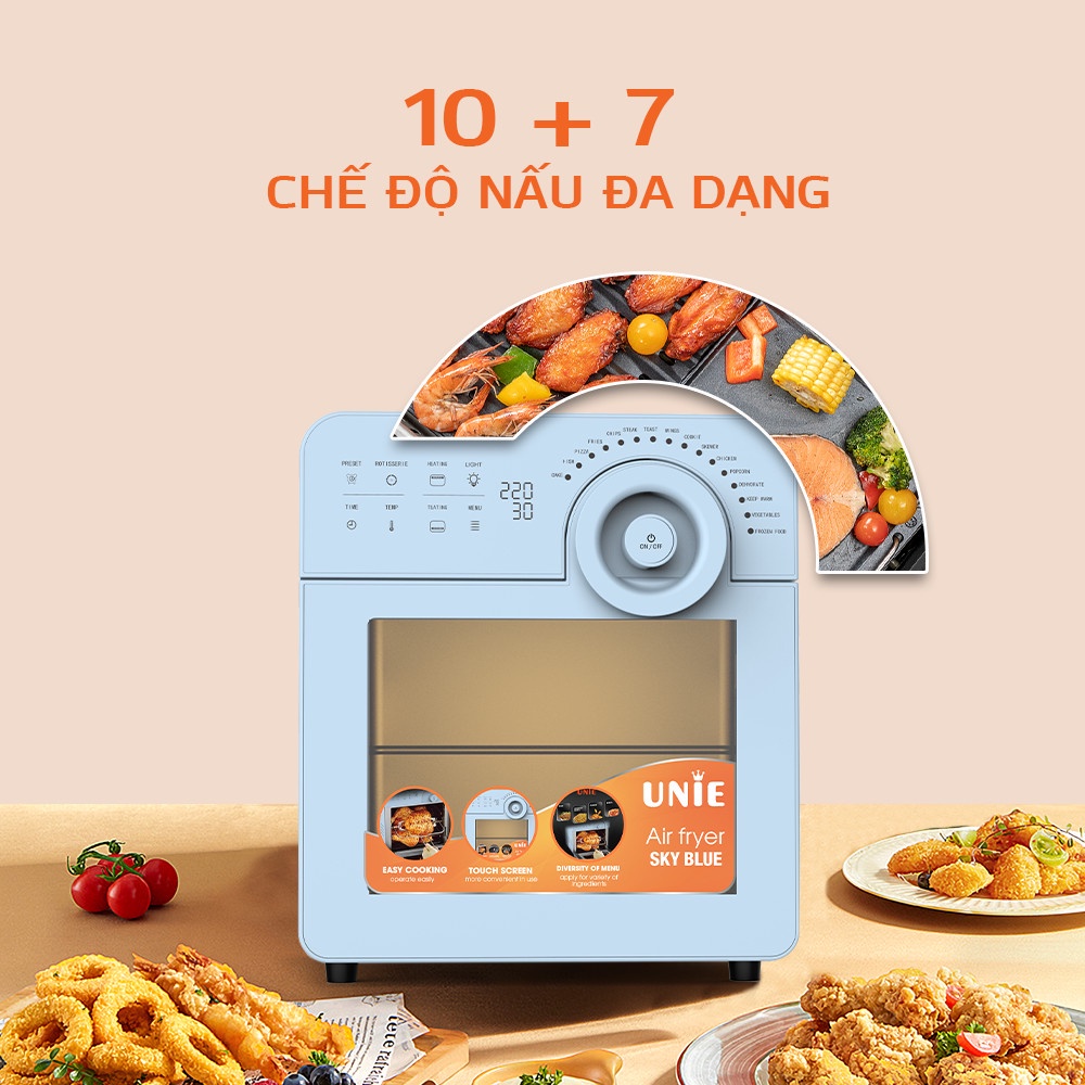 Nồi chiên không dầu Air Fryer UNIE Sky Blue dung tích lớn 14,5L công suất 1700W [BẢO HÀNH 24 THÁNG]