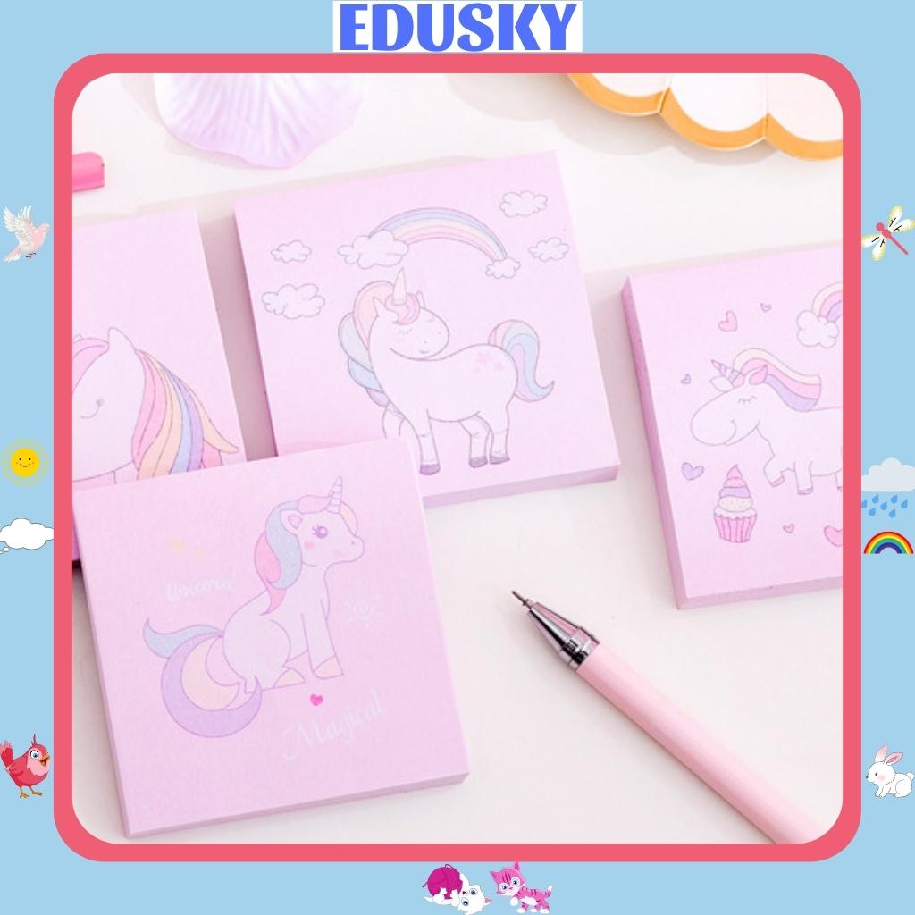 Giấy Note Ghi Chú Cute EDUSKY Tập 80 Tờ Họa Tiết Kỳ Lân Dễ Thương Kích Thước 7.5x7.5cm