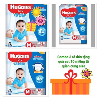Combo 3 gói Bỉm - Tã dán Huggies size M76 - TẶNG QUÀ