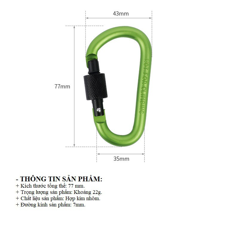 [CHỌN MÀU THEO SỞ THÍCH] Móc khóa Carabiner hình chữ D bằng hợp kim nhôm, móc khóa du lịch đa năng nhiều màu sắc.