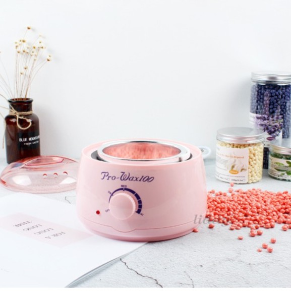 Nồi nấu sáp wax lông pro wax 100 màu hồng siêu dễ thương + Que gỗ wax