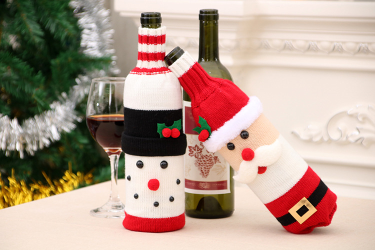 【Ready Stock】COD Christmas Decorations Elk Wine Bottle Cover Knitted Wine Bottle Cover Champagne Bottle Cover Restaurant Holiday Decoration Supplies