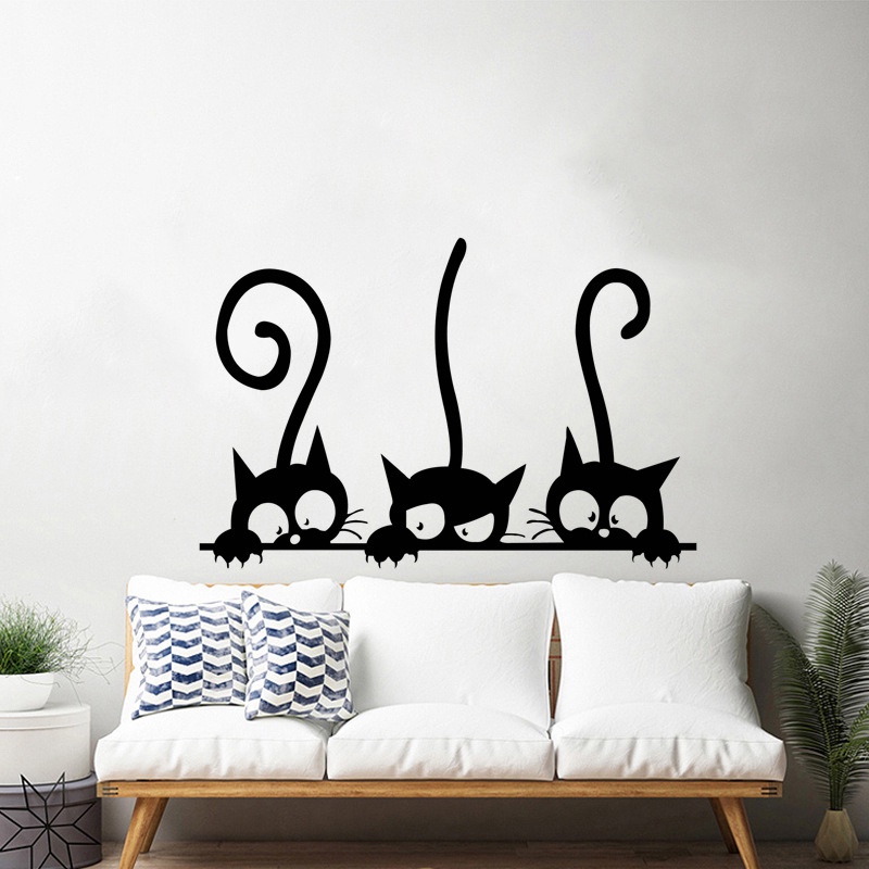 Sticker Dán Tường Chống Thấm Nước Hình Mèo Đen Dễ Thương Bắt Mắt