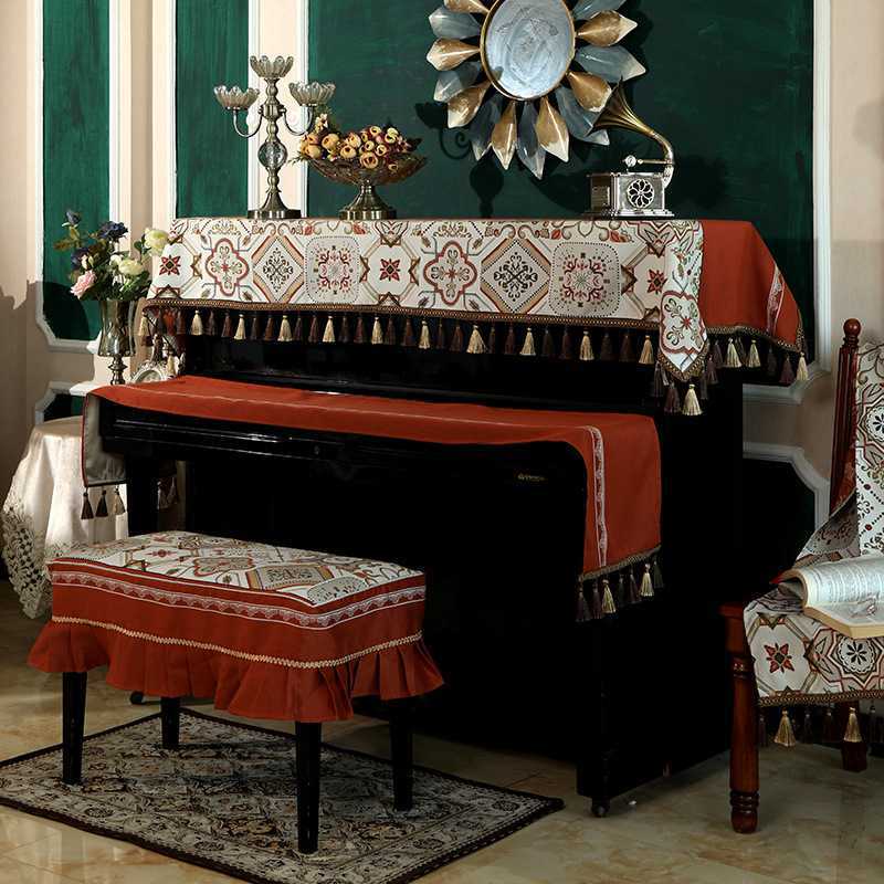 Khăn Phủ Piano Vải Bông Tự Nhiên - Màu Nâu Trắng, Có Tua Rua xung quanh - Luxury