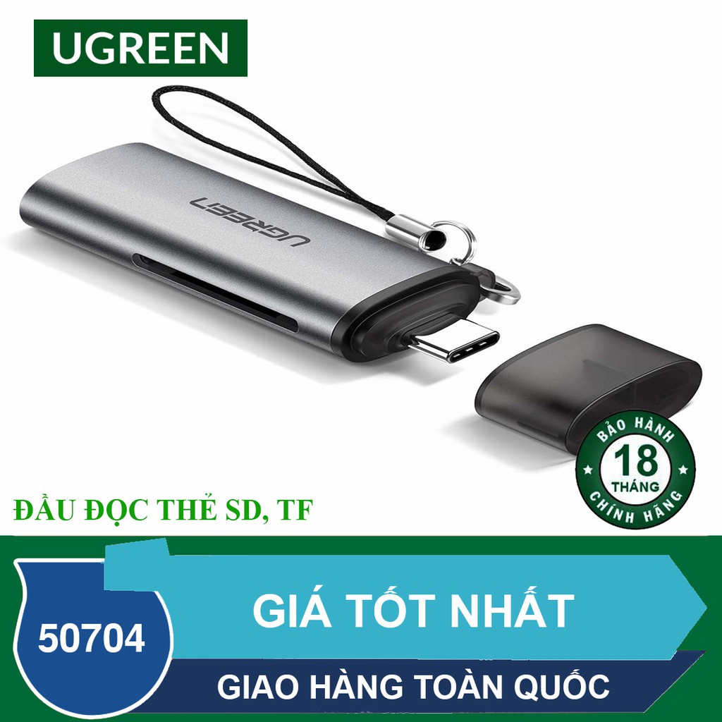 Đầu đọc thẻ SD, TF USB Type C vỏ nhôm - đầu đọc thẻ nhớ chính hãng Ugreen 50704