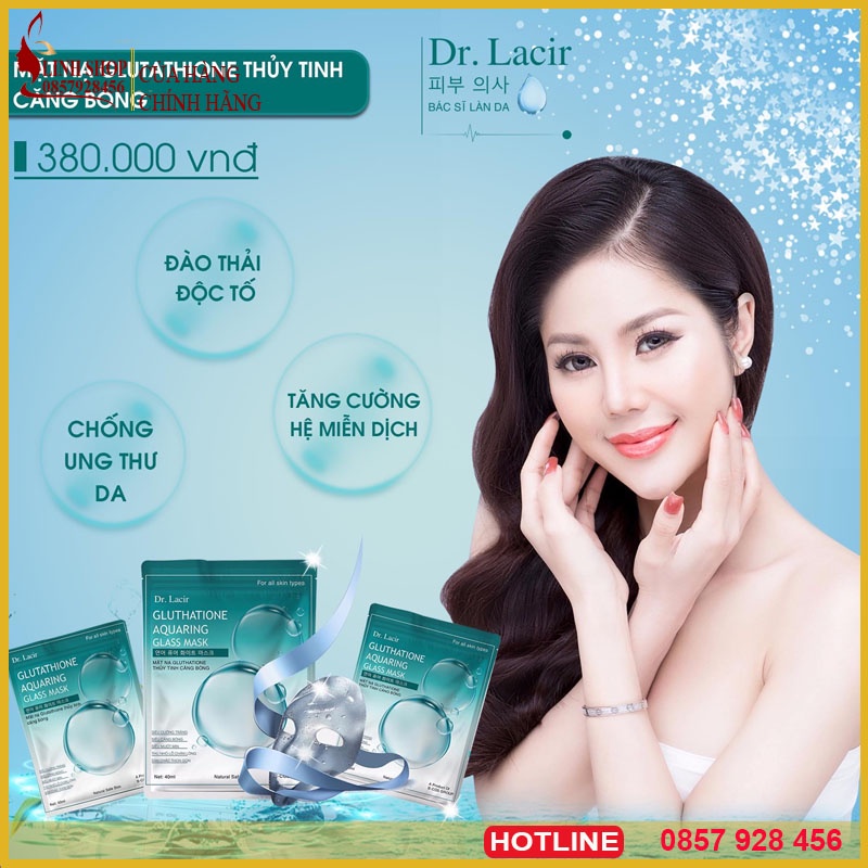 Mặt Nạ Thủy Tinh - mặt nạ thủy tinh Căng Bóng GLUTATHIONE Dr.Lacir( hộp 6 miếng)