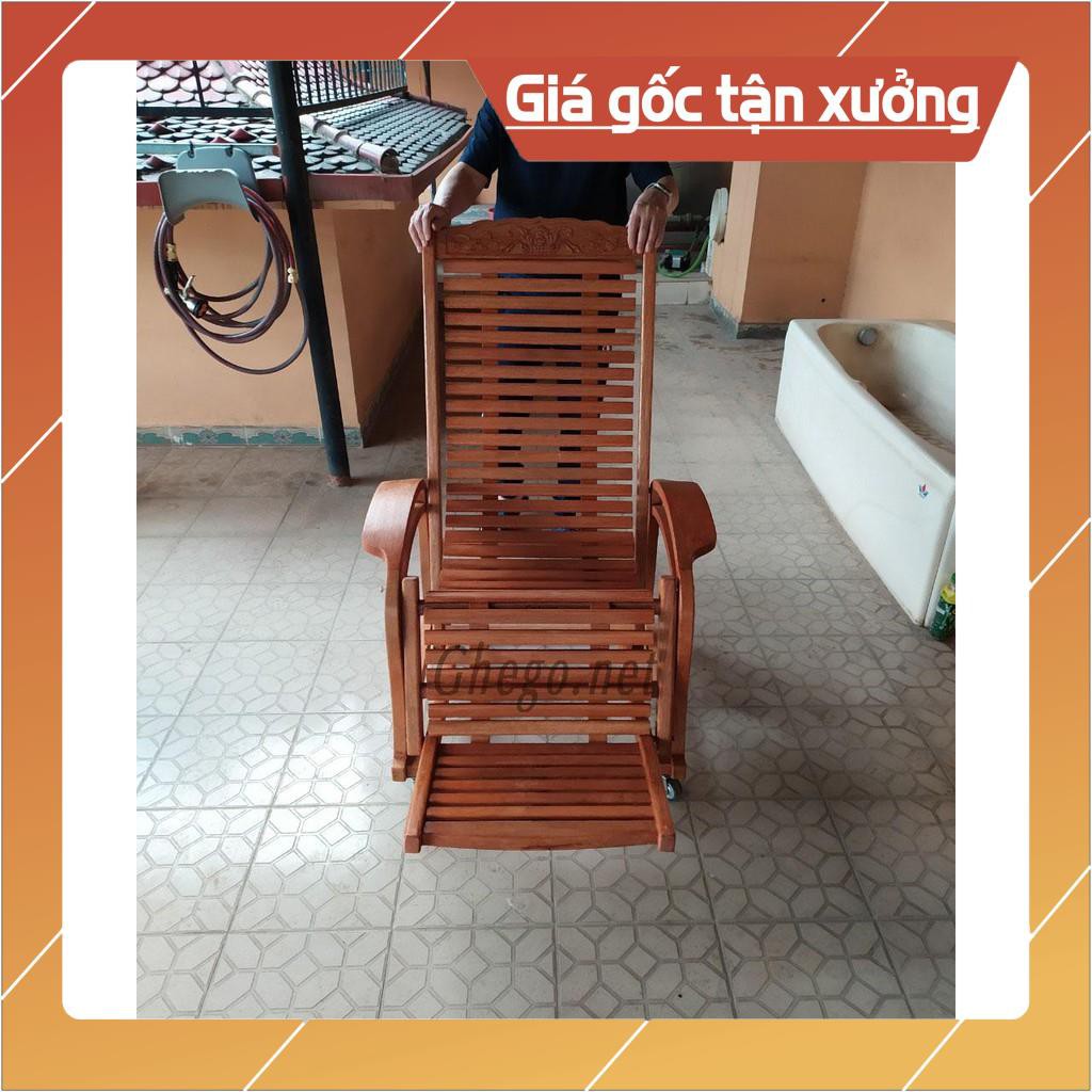 Ghế lười gỗ, ghế gỗ thư giãn gỗ sồi đánh vecly màu vàng nhạt cao cấp GTG005