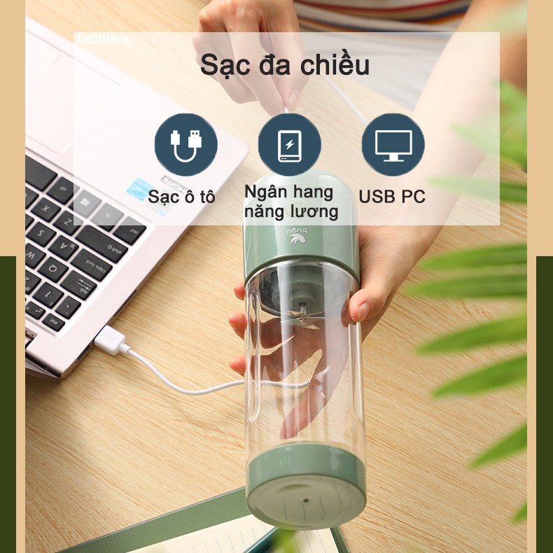 Máy Xay Sinh Tố Cầm Tay Mini Midea Bugu Dung Tích 400ml Cổng Sạc Usb Máy Xay Cầm Tay bàn tính