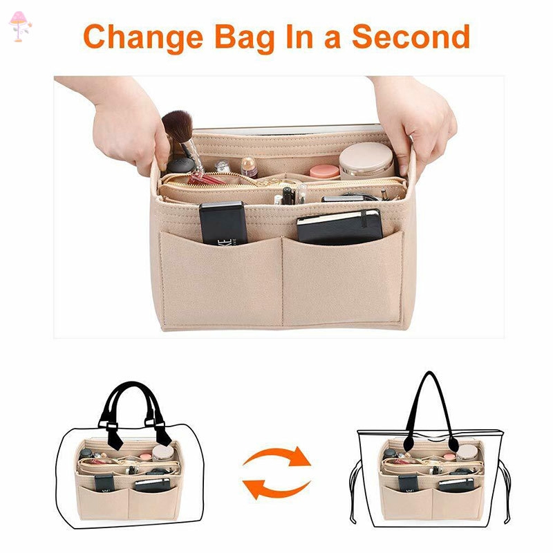 LL Felt Purse Insert Organizer Portable Cosmetic Bag Fit for Handbag Tote Various Bag @VN