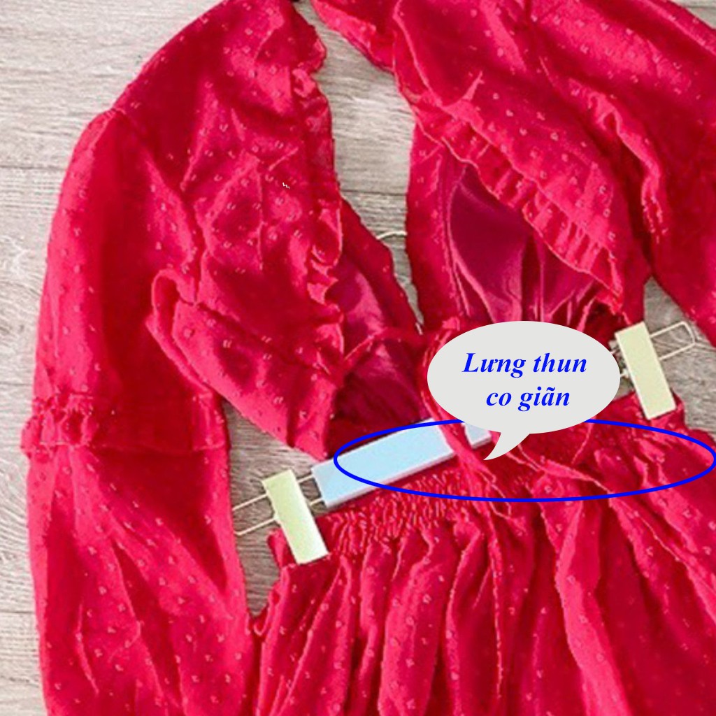 Đầm maxi đỏ khoét eo dây vai thắt nơ Hakieu MSP043