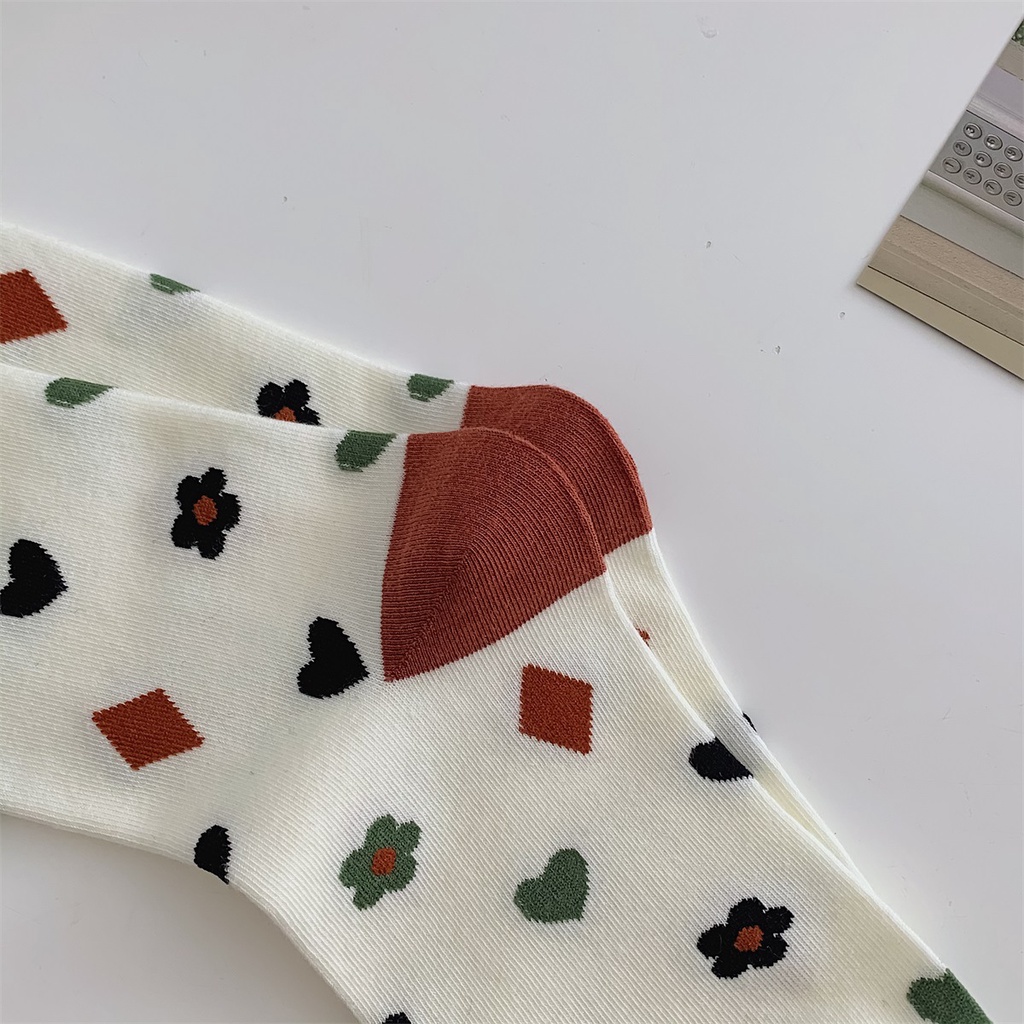 WAFNHA D571 Vớ Nữ Họa Tiết Sọc Ca Rô/ Hoa/ Trái Tim Phong Cách Mới Cho Nữ