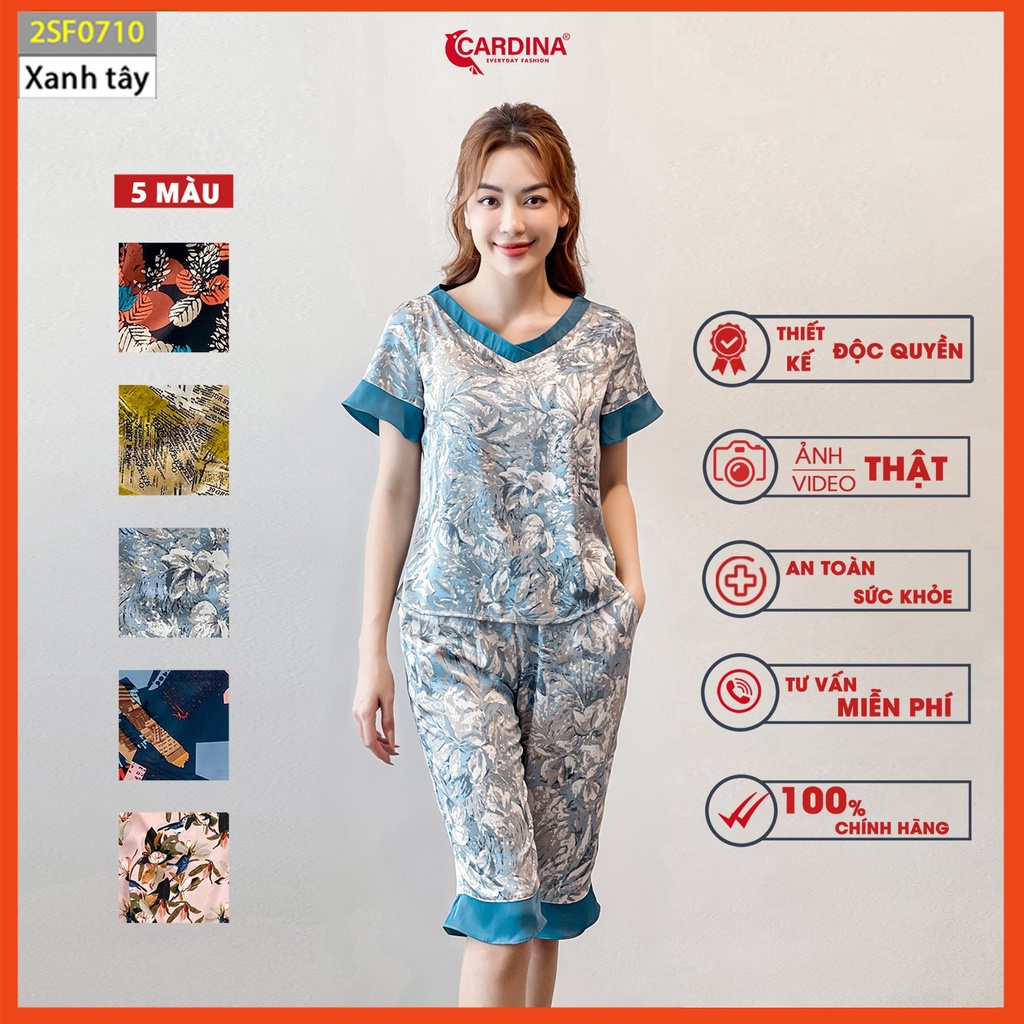 Đồ Bộ Nữ CARDINA Chất Lụa Satin Nhật Cao Cấp Áo Cộc Tay Quần Lửng Họa Tiết Độc Đáo 2SF07