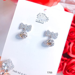Bông tai bạc, khuyên tai nơ tòn ten đính đá cao cấp Orin T755