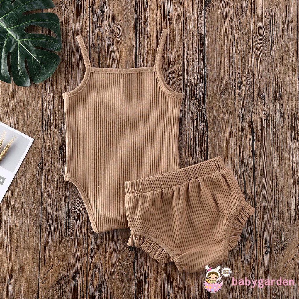 Set quần short + áo liền thân không tay chất liệu cotton dành cho bé sơ sinh