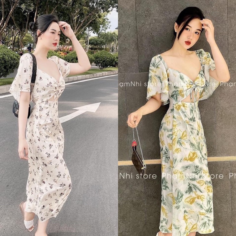 VÁY MAXI HOA NHÍ CUT OUT EO CÚP NGỰC ĐAN DÂY VMHNCO