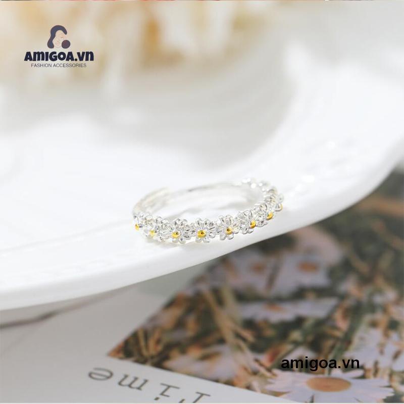 ✨✨Nhẫn Đeo Tay Họa Tiết Tranh Sơn Dầu Hình Hoa Cúc Dễ Thương Bắt Mắt