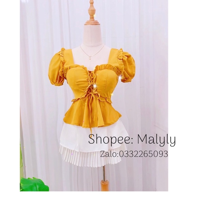[ MÃ 55 ] ÁO CỔ VUÔNG ĐAN DÂY TRƯỚC ( ẢNH CHỤP THẬT )