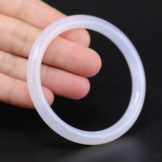 Vòng tay Chalcedony trắng băng tự nhiên Thanh tròn Vòng tay mã não Boutique Vòng tay băng trắng