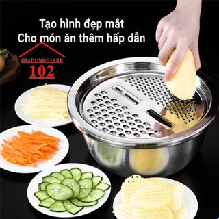 Bộ rổ nạo inox kèm chậu đa năng 3 trong 1 bát inox trộn rau củ kèm bộ nạo đa năng