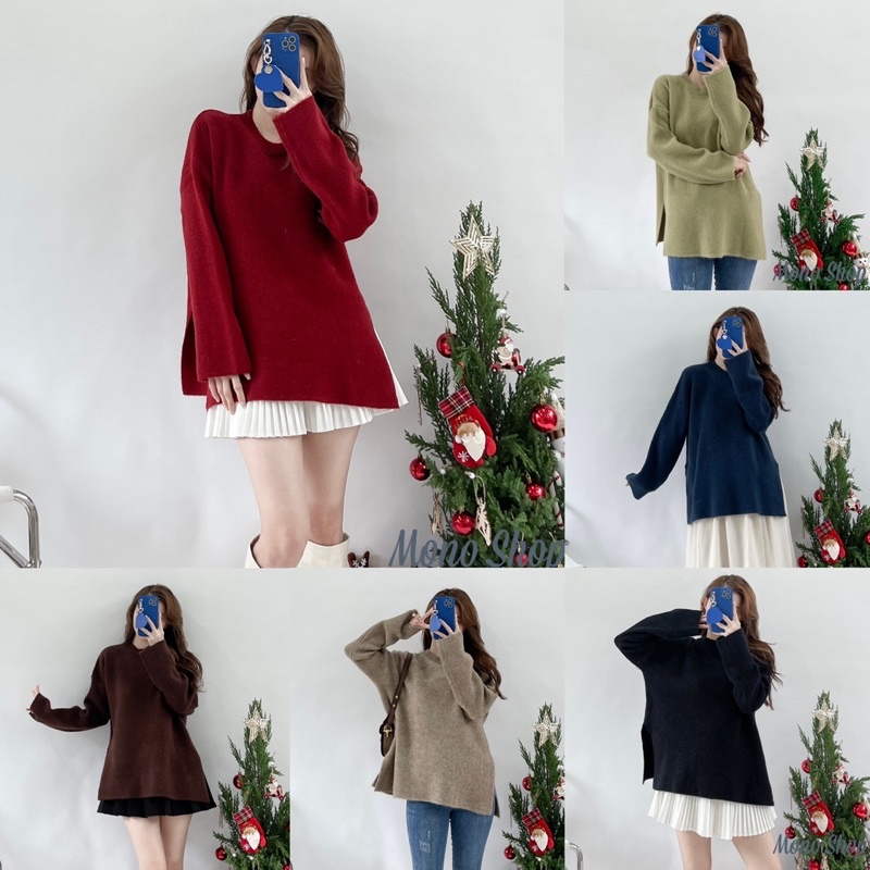 Áo len lông thỏ siêu mềm chất đẹp cổ tròn xẻ tà 2 bên Ảnh thật/ sẵn