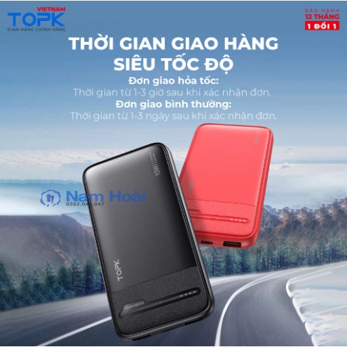 Sạc dự phòng 10000mAh TOPK I1016 Đầu ra 2 cổng USB - Hàng phân phối chính hãng TOPK