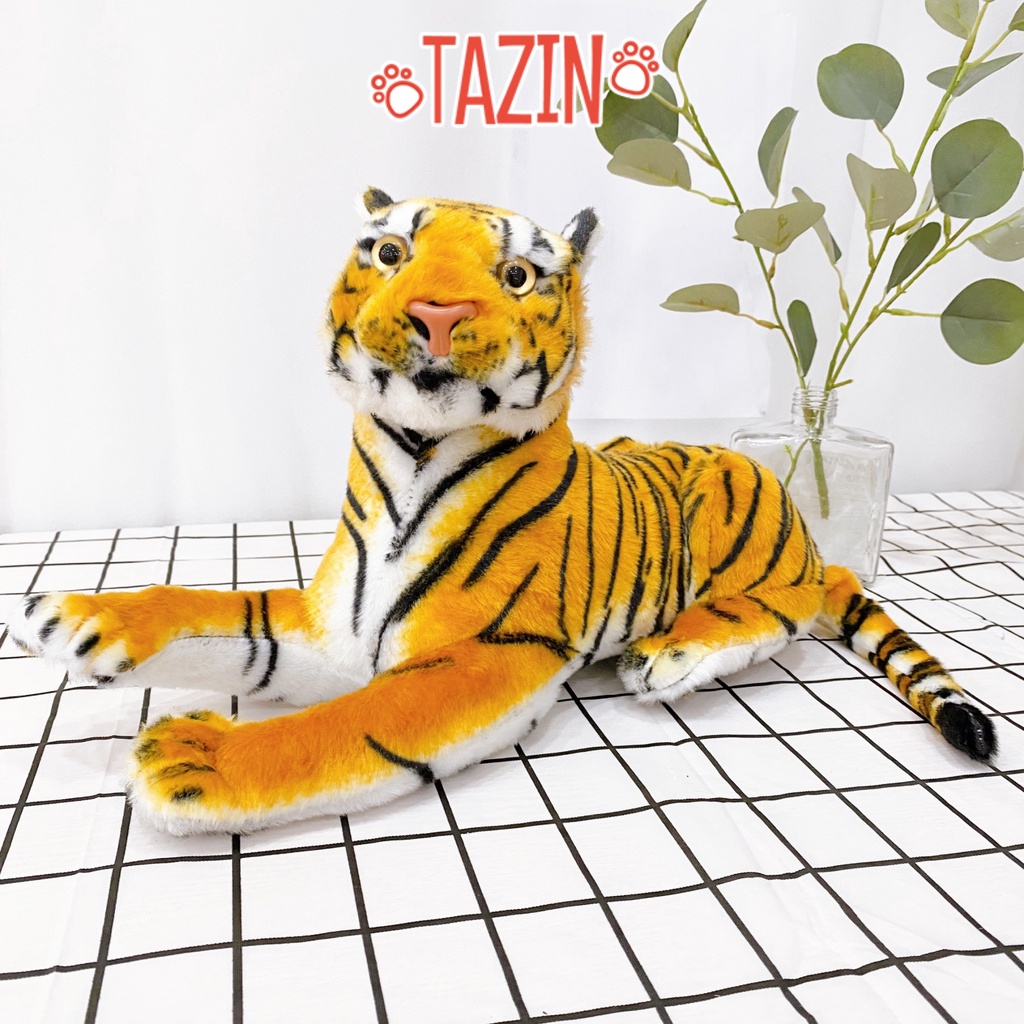 Gấu bông hổ vằn nằm đáng yêu, hổ vằn bông nằm lông mềm mịn cao cấp TAZIN