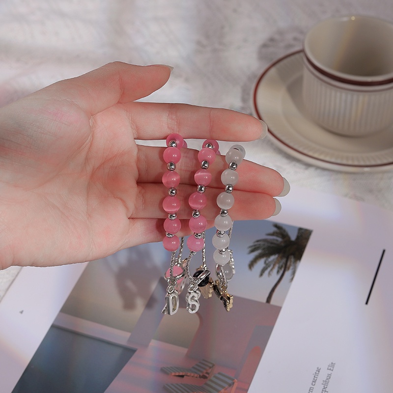 SANRIO Vòng Tay Chuỗi Hạt Mắt Mèo Màu Hồng Dễ Thương Cho Cặp Đôi