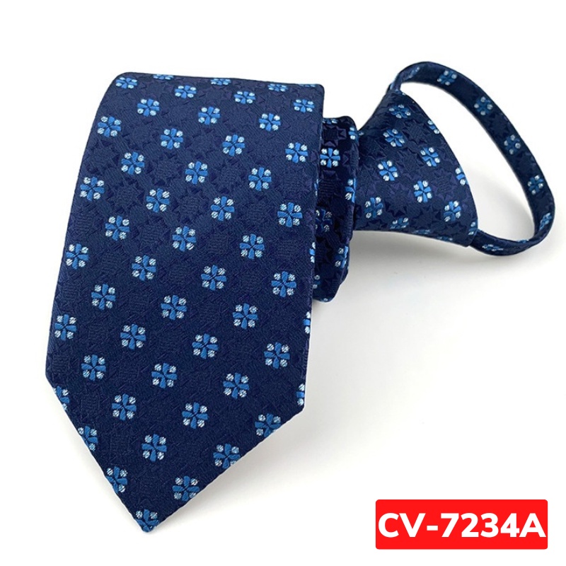 Calavat Nam 7cm thắt sẵn khóa kéo màu xanh đậm, Cavat công sở, Cà vạt chú rể, Cravat dự tiệc CV-7234