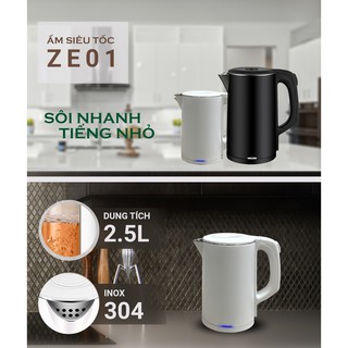 Ấm Siêu Tốc Zozo Dung Tích Lớn 2.3L, Bình Đun Siêu Tốc Inox 304, Bảo Hành 6 Tháng 1 đổi 1