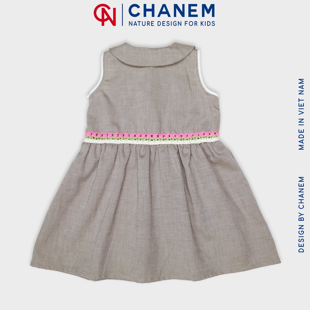 Váy bé gái cổ sen phối họa tiết móc thủ công bằng sợi cotton Việt Nam MITULIP CHANEM, váy chất liệu cotton thoáng mát