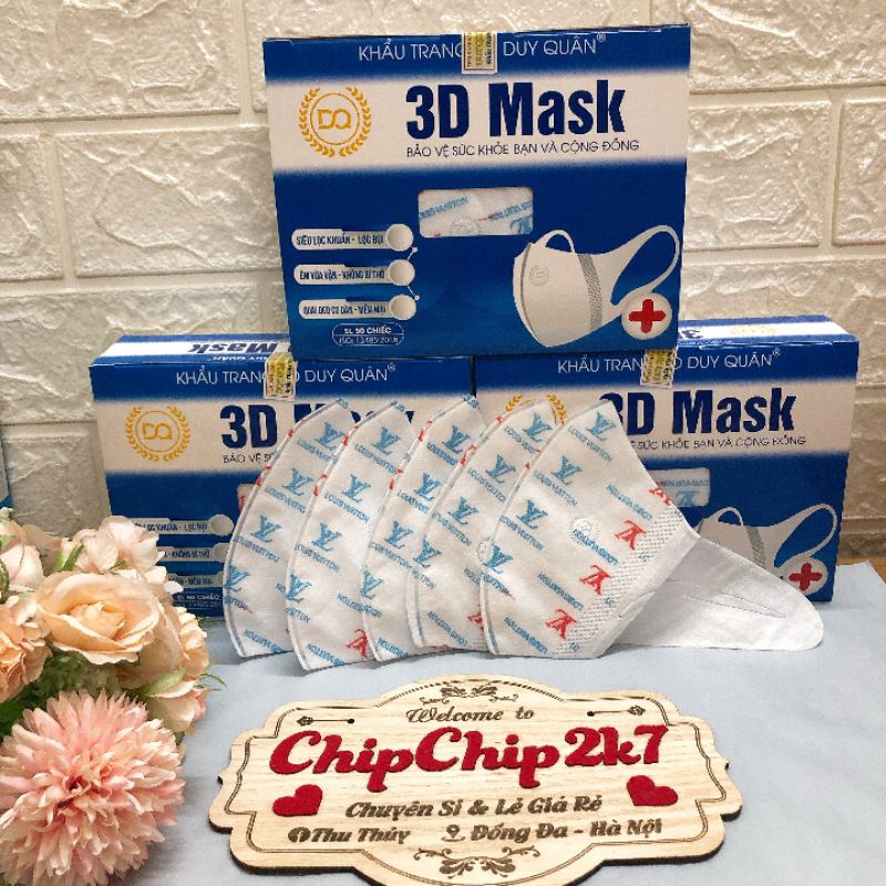 [3D LV] Hộp khẩu trang 3D mask họa tiết LV màu 50 cái