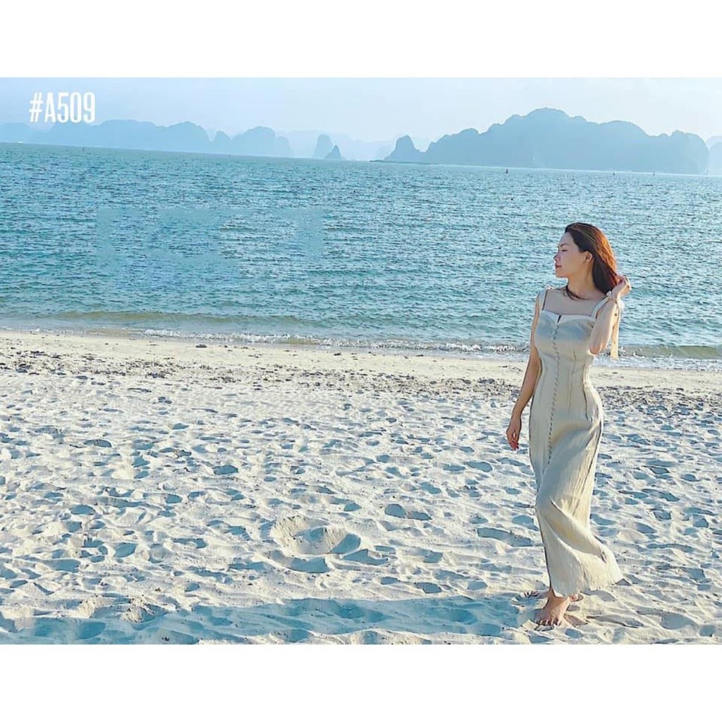 Đầm Maxi 2S Phối Nút Xẻ Tà