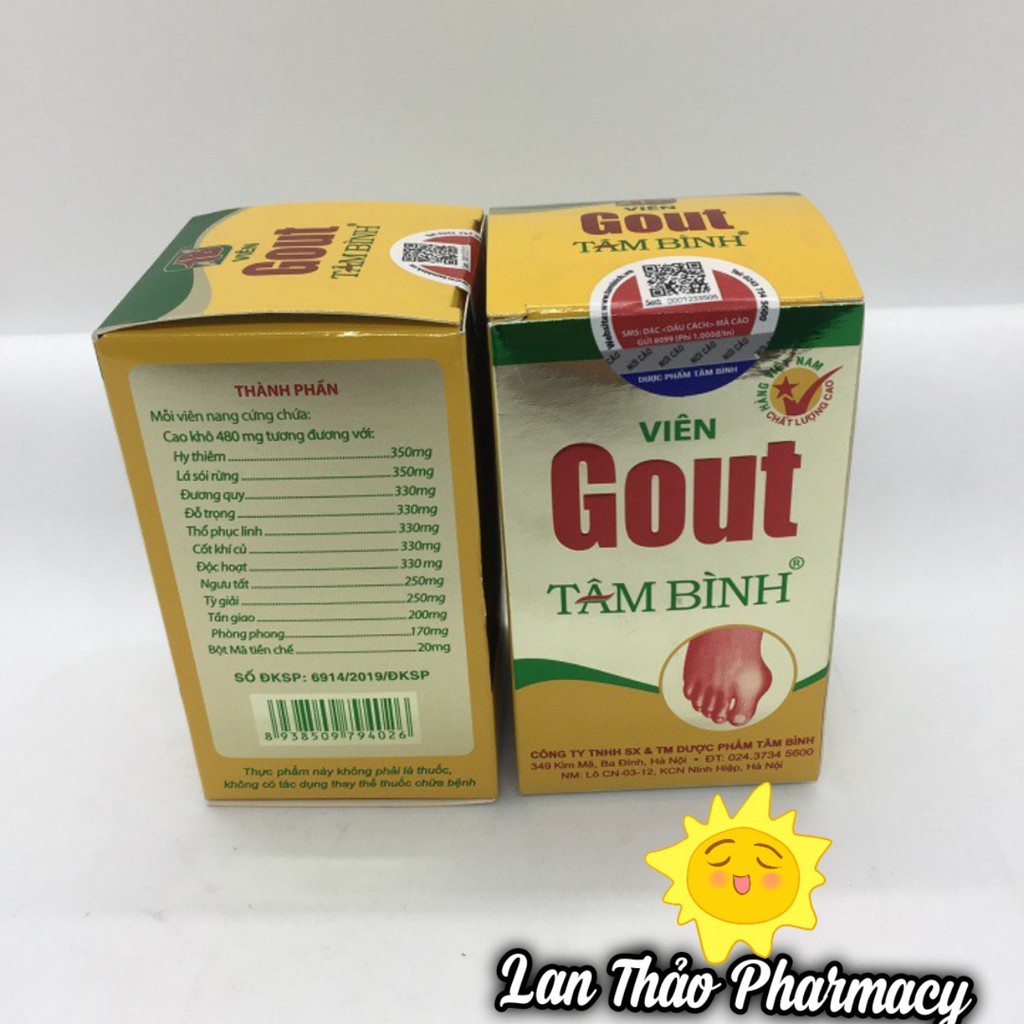 Gout tâm bình lọ 60 viên chính hãng hỗ trợ giảm triệu chứng đau do gút