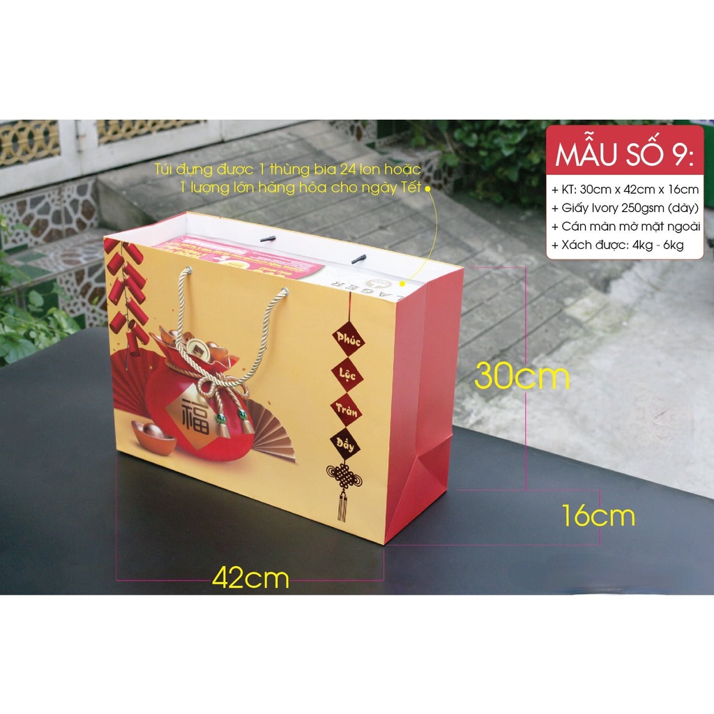 Combo 50 túi giấy ngang size XL 30x42x16cm đựng vừa thùng bia 24 lon mẫu 9