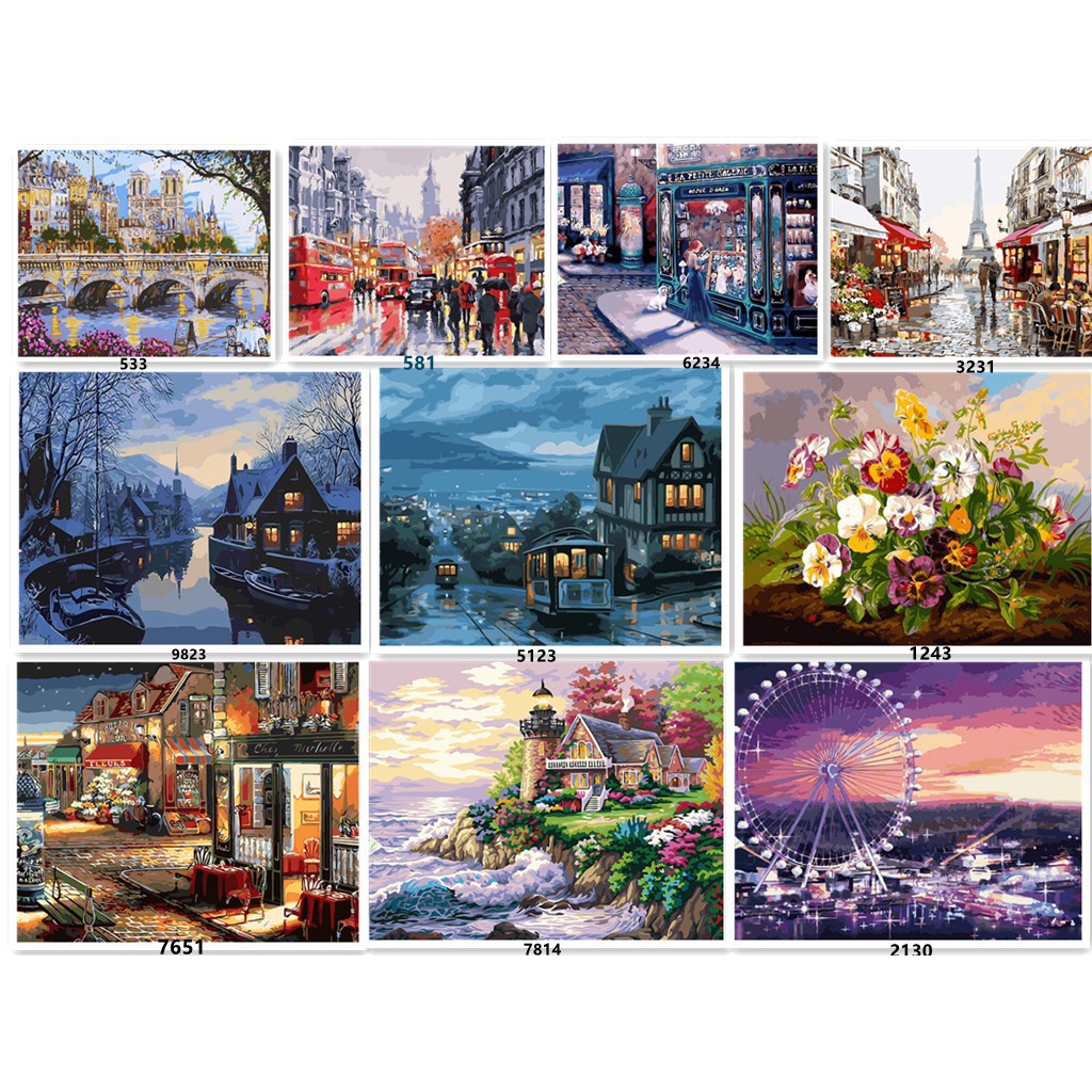 Tranh Sơn Dầu Họa Tiết Hoa Dễ Thương 40x50cm