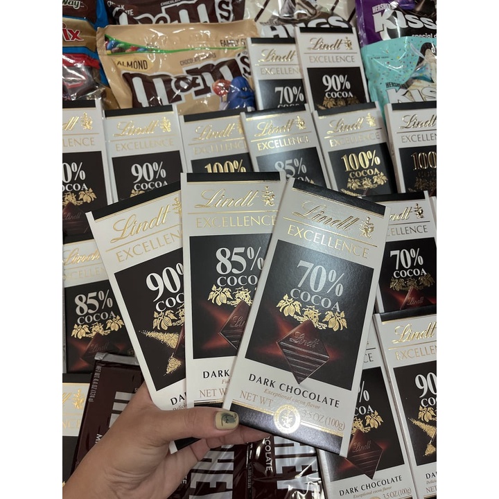 Thanh socola đắng Lindt, socola đắng các cấp độ 70%, 78%, 85%, 90%, 100%