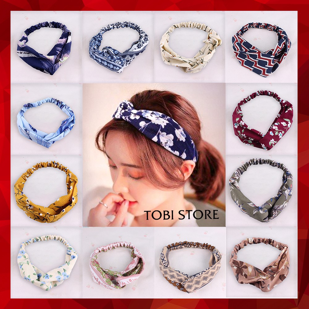 Băng Đô Turban Cài Tóc Vắt Chéo 02 Lớp Rửa Mặt Bờm Tóc Thời Trang Chất Đũi Họa Tiết Hàn Quốc Hàng Đẹp TOBI STORE