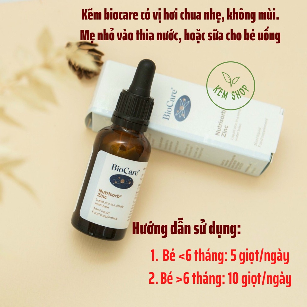 [CAM KẾT CHÍNH HÃNG] Kẽm nước Biocare Nutrisorb ZinC Plus Ascorbate (30ml), kẽm nhỏ giọt Bio care Anh (UK)