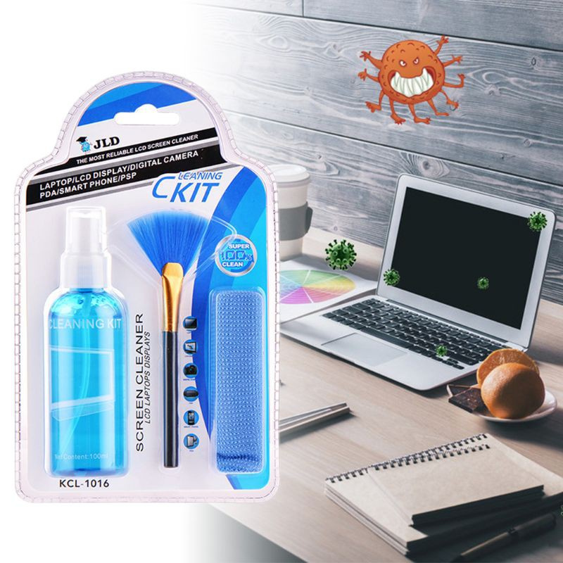 Set chai xịt + cọ + vải lau tiện dụng cho vệ sinh màn hình laptop/điện thoại/Ipad/mắt kính/ống kính