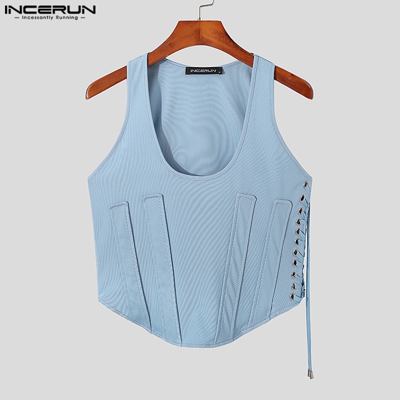 Áo croptop sát nách INCERUN màu sắc thời trang đi biển cho nam