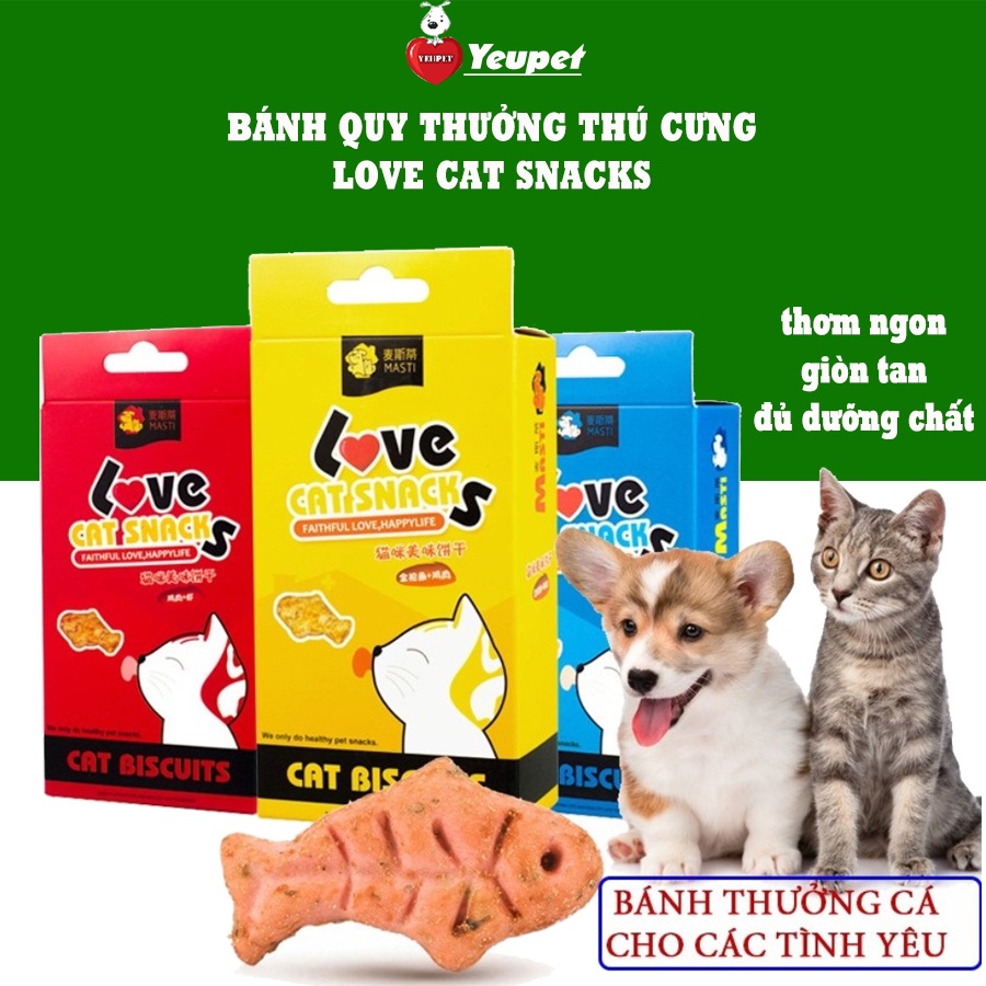 Thức ăn vặt cho chó mèo bánh quy Masti Love hình cá -100g CSP60