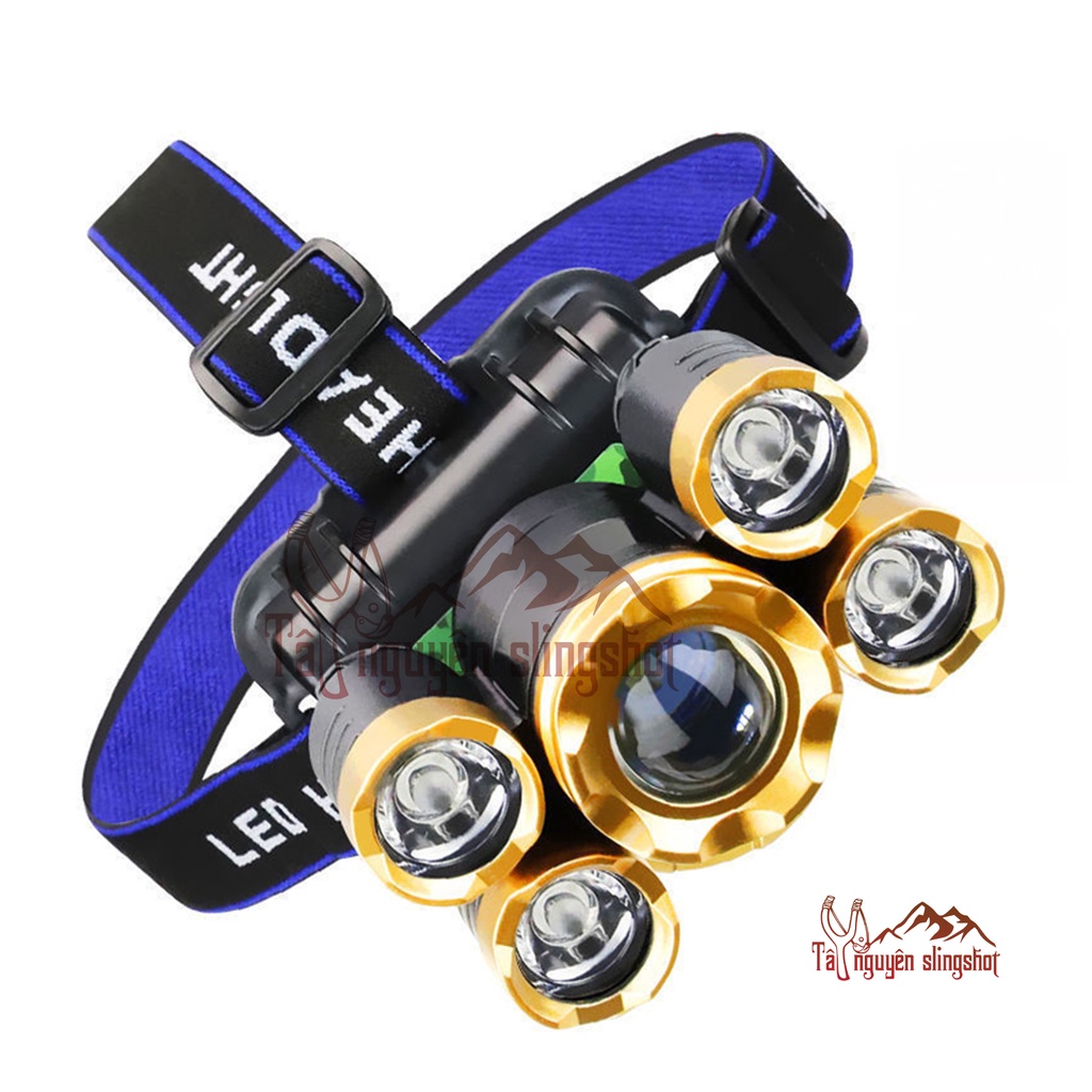 [YPX7] Đèn pin đội đầu siêu sáng gồm 5 bóng đèn, sản phẩm chắc chắn, bền bỉ tiện lợi cho đi dã ngoại, ngoài trời