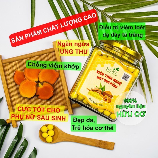 Nghệ Viên Mật Ong Cao Cấp Hena 300g, 500g , Viên Tinh Nghệ Mật Ong 100% Nguyên Liệu Tự Nhiên