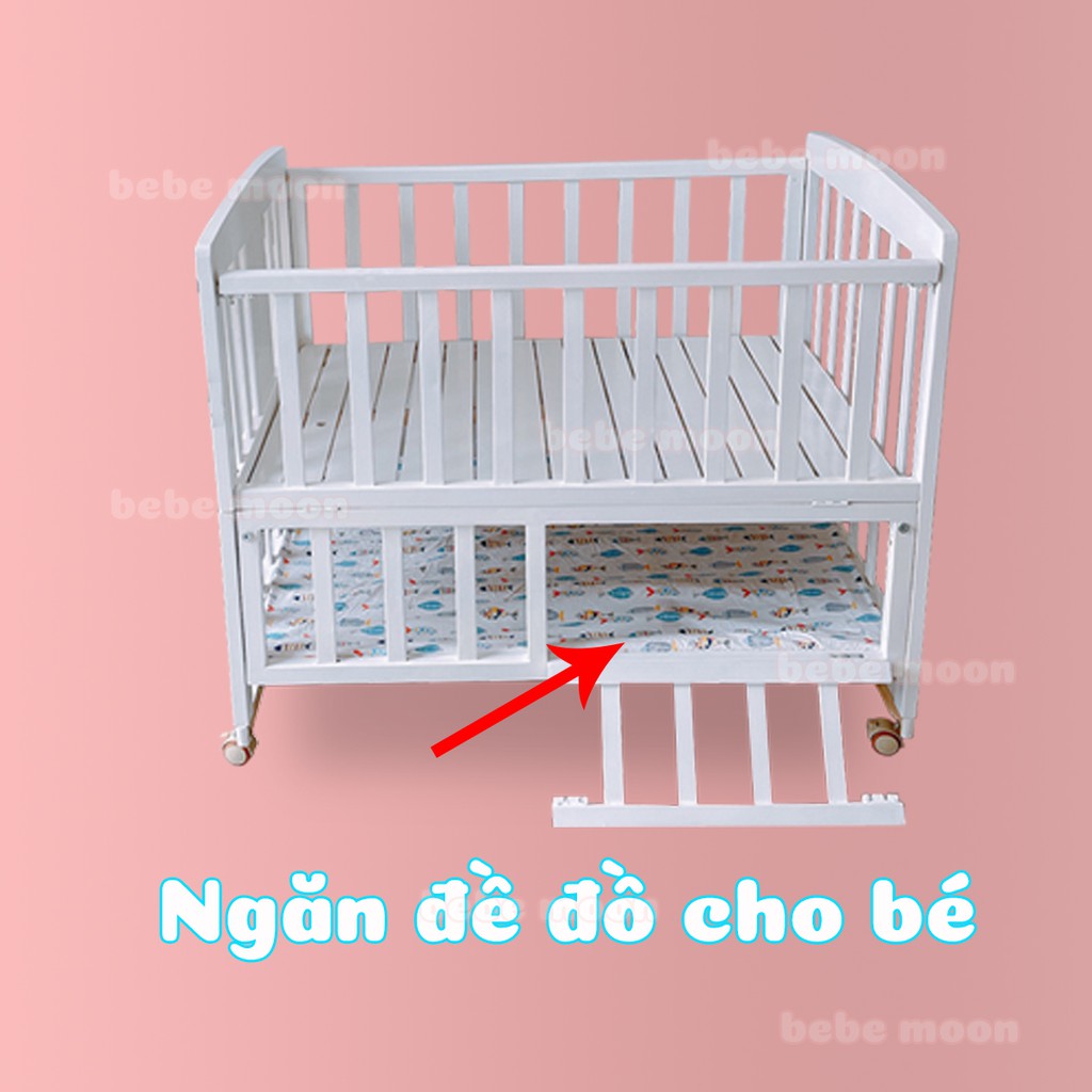 Giường Cũi Đa Năng Bebe Moon Chất Liệu Gỗ Quế Tự Nhiên Chịu Lực 100KG, Bảo Hành 24 Tháng