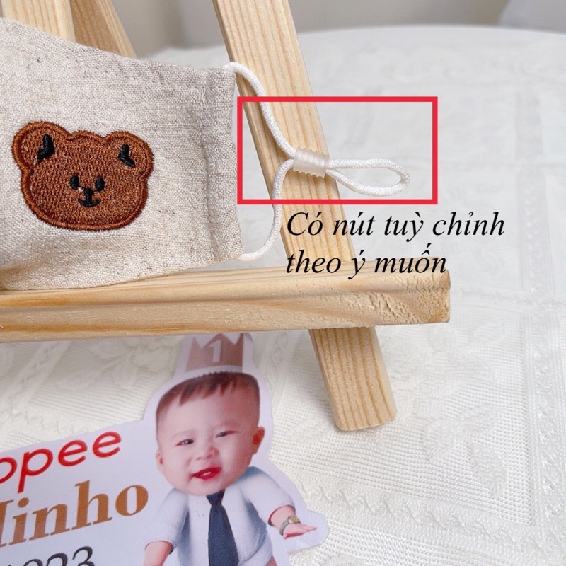 Khẩu trang linen 2 lớp mềm mại cho bé size từ sơ sinh đến 3t, có nấc chỉnh, thoáng mát