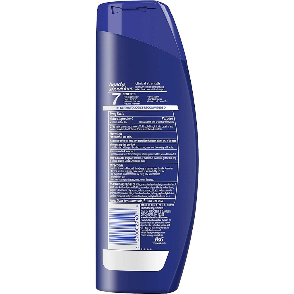 Dầu gội ngừa gàu &amp; khô da đầu Head &amp; Shoulders Clinical Strength Dandruff and Seborrheic Dermatitis Shampoo 400ml (Mỹ)