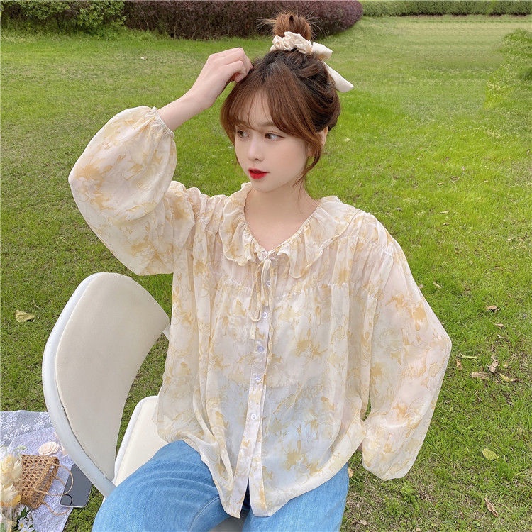 Áo Sơ Mi Tay Phồng Dáng Rộng In Họa Tiết Hoa Dễ Phối Đồ Thời Trang Cho Nữ