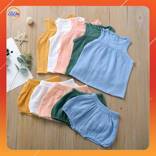 Bộ Đũi Bé Trai Bé Gái Mùa Hè Cao Cấp, Bộ Ba Lỗ Bé Trai Bé Gái Size 5-11Kg Chất Đũi BiBo Store
