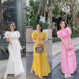 Đầm tay phồng chạy moking tùng lớn , 3 màu y hình chất lụa cao cấp thích hợp dạ hội dự tiệc lớn qcs