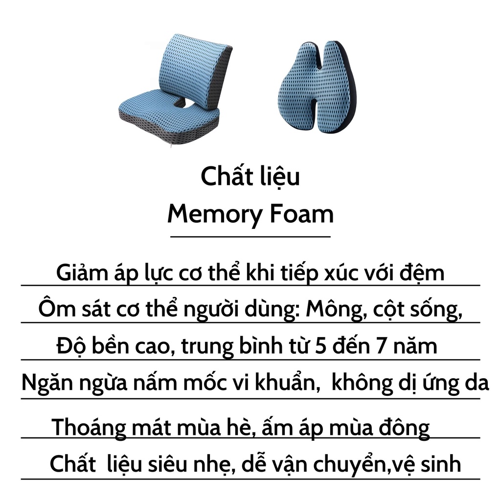 Đệm tựa lưng văn phòng Nệm ngồi chống đau xương cụt Đệm tựa lưng oto thiết kế công thái học Memory Foam